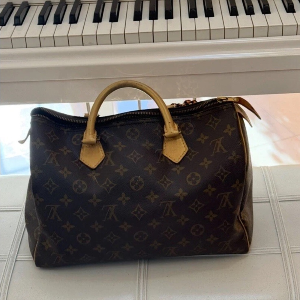 Louis Vuitton Brown Monogram Satchel with Leopard scarf - Picture 3 of 12